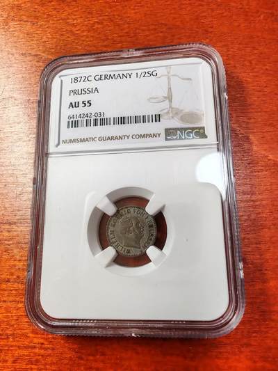 长老汇蛇年精选第十二场拍卖  1872德国普鲁士威廉四世1/2格罗申银币，NGC AU55分，唯一亚军分，更高1枚