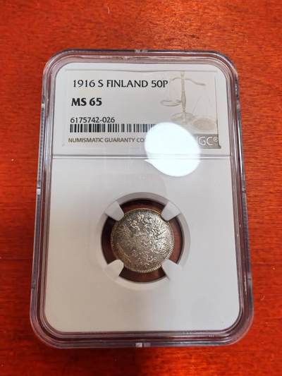 长老汇蛇年精选第十二场拍卖  1916芬兰50盆尼银币，NGC MS65，可藏分数