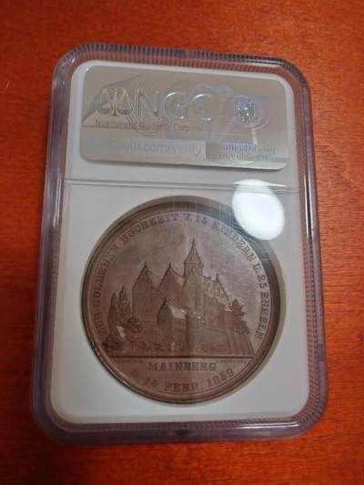 长老汇蛇年精选第十二场拍卖 1859德国维尔茨巴赫约翰和凯瑟琳结婚纪念高浮雕大铜章，NGC MS63BN，唯一记录，加厚盒