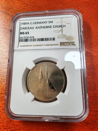 长老汇蛇年精选第十二场拍卖 1989东德兹维查·凯瑟琳教堂5马克铜镍币，NGC MS65，更高分5枚
