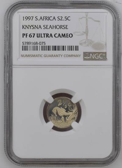长老汇蛇年精选第十二场拍卖 1997 南非海马2.5分精制银币，NGC PF67UC，2627枚