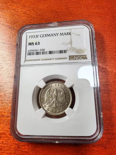 长老汇蛇年精选第十二场拍卖  1933F 德国第三帝国1马克镍币，NGC MS63，季军分，更高3枚