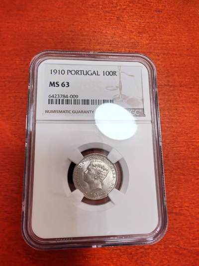 长老汇蛇年精选第十二场拍卖 1910葡萄牙曼努埃尔二世100瑞斯银币，NGC MS63分