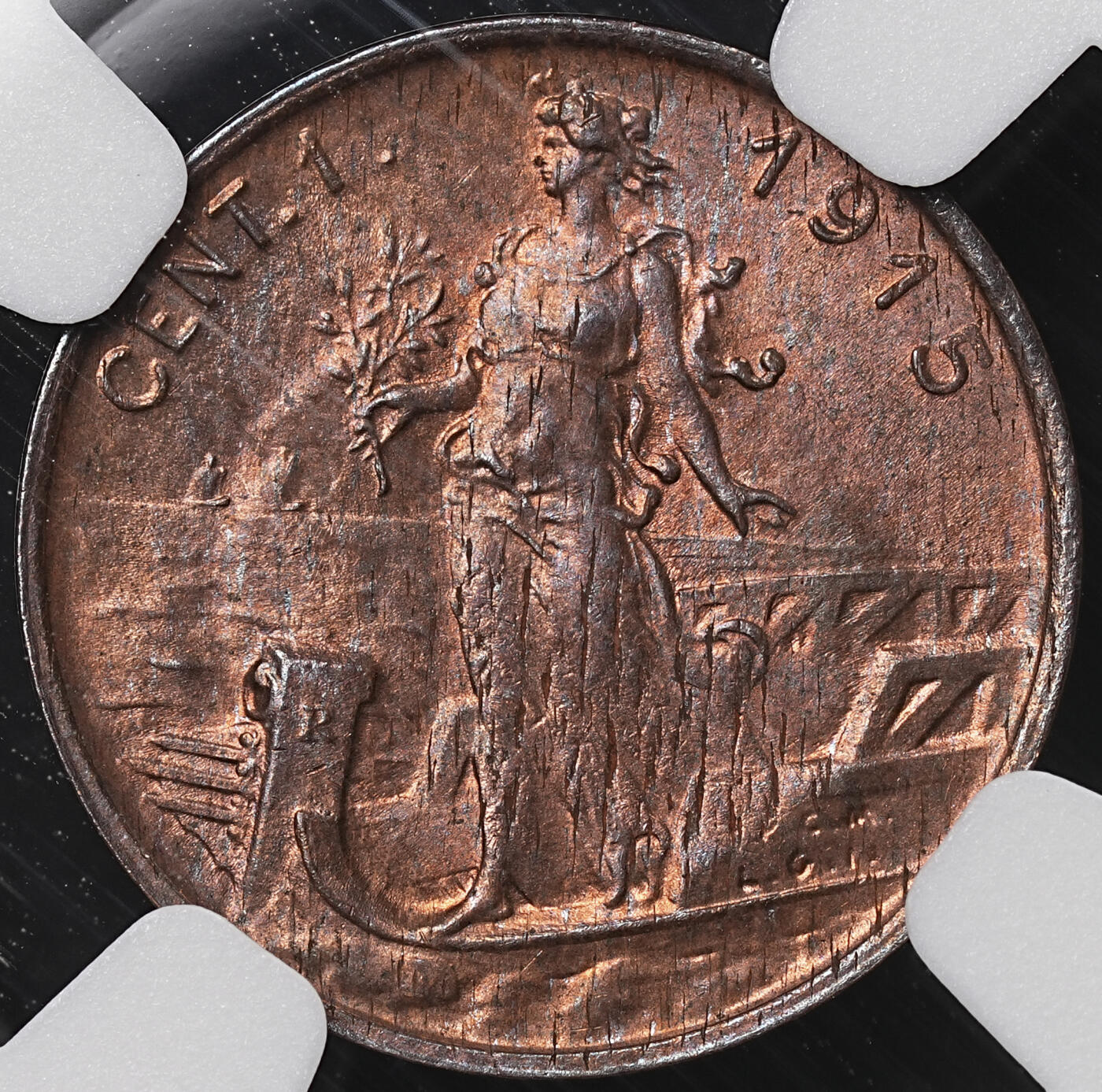 修遠堂世界钱币第七十期 NGC MS64RB 1915年意大利1分铜币
