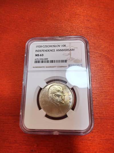 长老汇蛇年精选第十二场拍卖 1928捷克斯洛伐克共和国独立10周年10克朗银币，NGC MS63