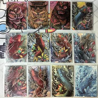 花开卡拍第22期（品控勿拍!!!收拍品，不寄存，运费5元，自制卡难免瑕疵，可能存在轻微撞角爆边等出厂瑕疵，品控介意勿拍！） - 香山文创 锦鲤9张➕狮子3张 光面厚卡