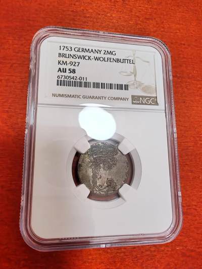 长老汇蛇年精选第十二场拍卖 1753德国布伦斯维克·沃尔芬巴特尔2MG银币，NGC AU58