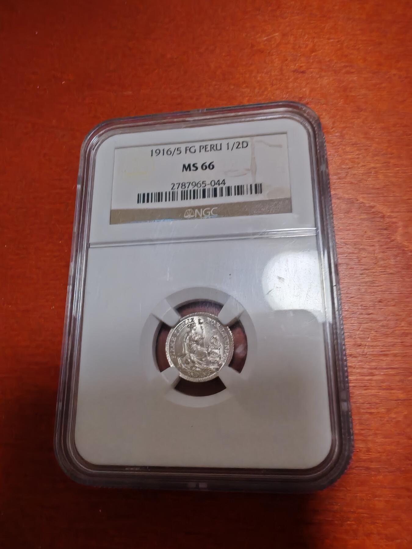 长老汇蛇年精选第十二场拍卖 1916/5秘鲁女神1/2D银币，NGC MS66分，亚军分