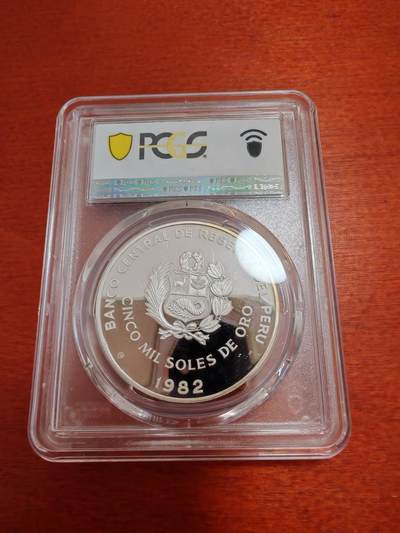 长老汇蛇年精选第十二场拍卖 1982秘鲁世界杯5000索尔精制银币，PCGS PR68DCAM，冠军分，2021同分成交价886元