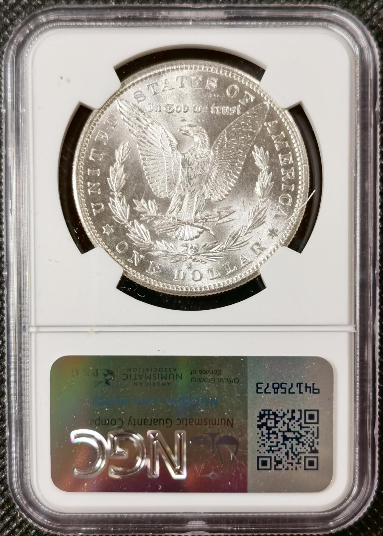  甄臻铺-美国银币专场-世界币章拍卖（第17期），送拍享返佣金等优惠多多 NGC-MS63 1881年S版摩根，镜面质感，目测低评