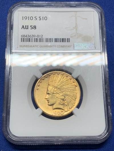 《竞宝斋》第382场 周日，周一，周二 3场连拍 （全场包邮） - NGC AU58 美国1910 女印第安人像金币 10美金 16.7克 900金