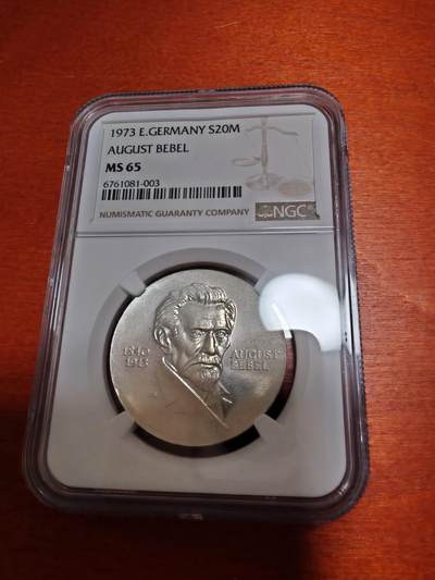 长老汇蛇年精选第十二场拍卖 1973东德奥古斯特·贝贝尔20马克银币，NGC MS65
