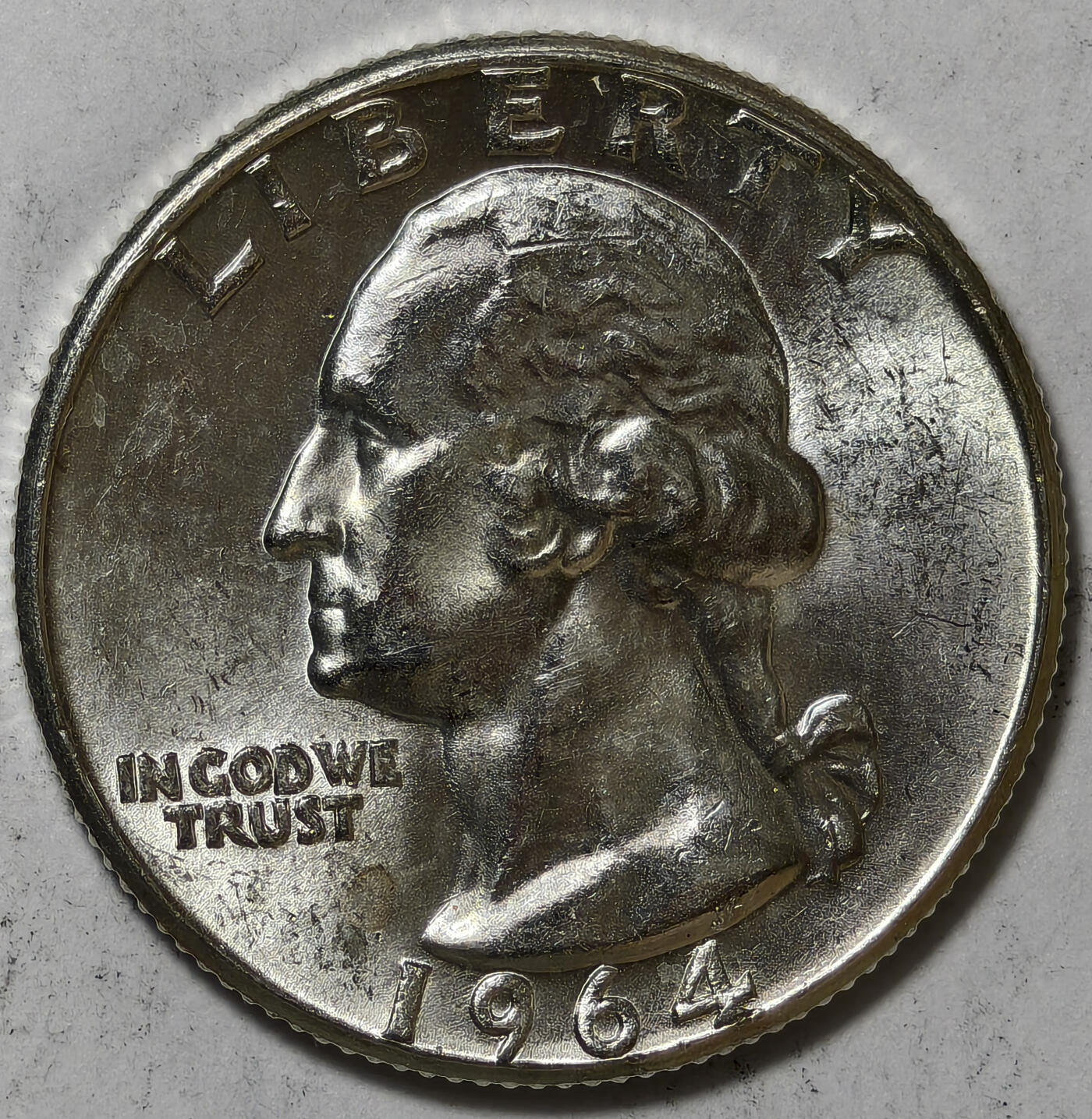 紫瑗钱币——第549期 美国 1964年 华盛顿 25美分 6.25克 0.9银 BU 可评级