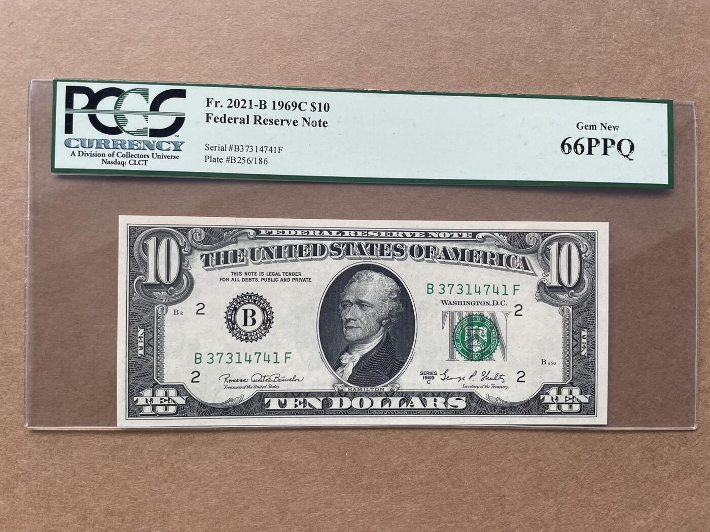 美国1969年C版10元 纽约分行发行 PCGS66PPQ B37314741F