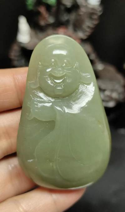 玉石翡翠玛瑙｜拍卖专场 和田玉山流水料佛手把件\挂件｜配国检证书