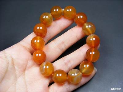 玉石翡翠玛瑙｜拍卖专场 老西亚柿子红缠丝玛瑙手串｜尺寸1.3cm