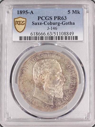 PCGS-PR63 1895-A 萨克森－科堡－哥达5马克精制银币 - PCGS-PR63 1895-A 萨克森－科堡－哥达5马克精制银币