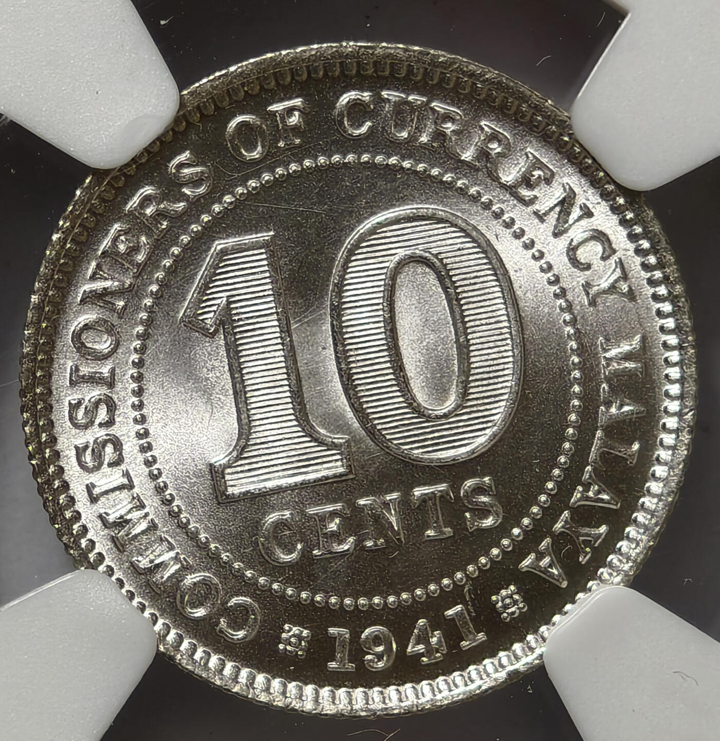 紫瑗钱币——第564期 马来亚 1941年 乔治六世 10分 银币 NGC MS65