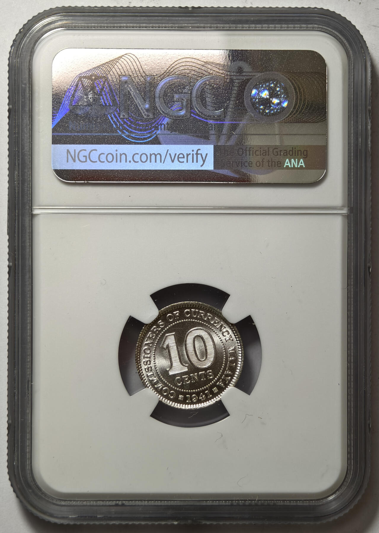 紫瑗钱币——第564期 马来亚 1941年 乔治六世 10分 银币 NGC MS65