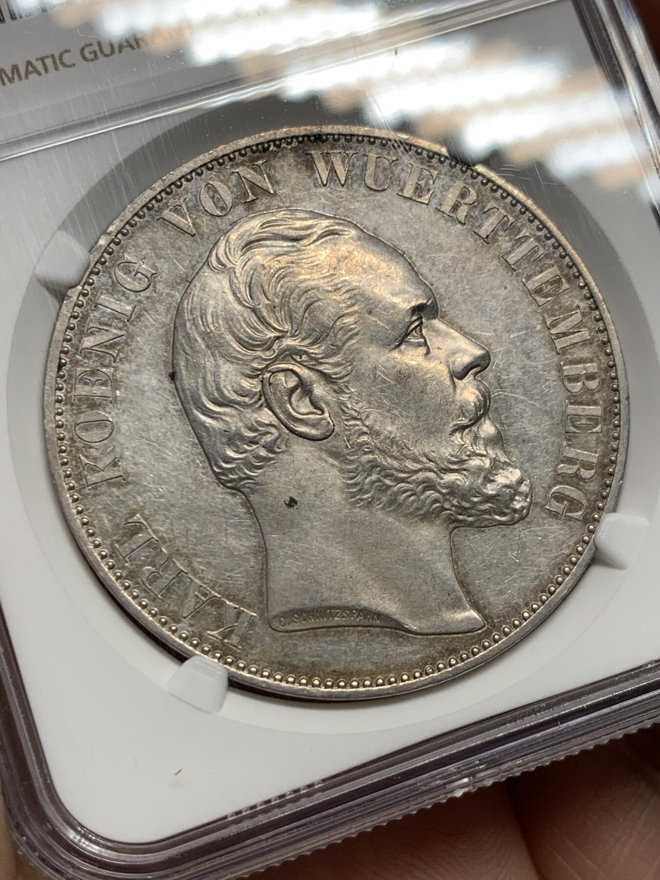 《竞宝斋》第383场 周日，周一，周二 3场连拍 （全场包邮） NGC UNC 德国 1869年 符腾堡教堂 2泰勒大银币 整体包浆底板都不错 热门品种 37大银币手感极好