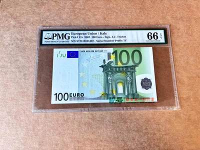 【Blue Auction】世界纸币精拍第667期【精】——16级TOP拍卖/信誉/品质/专业/高效💫 欧盟 2002年100欧元 PMG66EPQ 