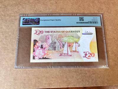 【Blue Auction】世界纸币精拍第667期【精】——16级TOP拍卖/信誉/品质/专业/高效💫 【倒置号】根西 1996年20镑 女王 PMG66EPQ 