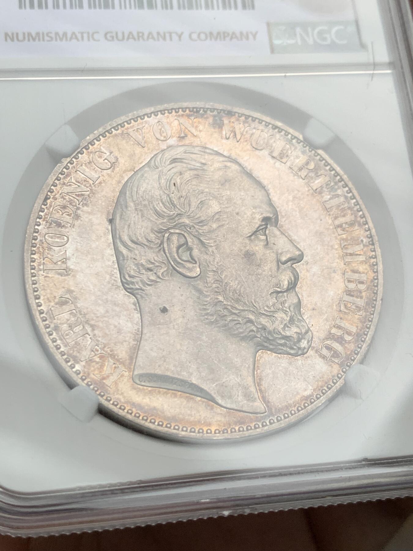 《竞宝斋》第383场 周日，周一，周二 3场连拍 （全场包邮） NGC UNC 德国 1869年 符腾堡教堂 2泰勒大银币 整体包浆底板都不错 热门品种 37大银币手感极好