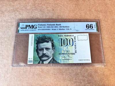 【Blue Auction】世界纸币精拍第667期【精】——16级TOP拍卖/信誉/品质/专业/高效💫 芬兰 1986年100马克 PMG66EPQ 