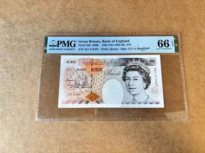 【Blue Auction】世界纸币精拍第667期【精】——16级TOP拍卖/信誉/品质/专业/高效💫 英国 1992年10镑  PMG66EPQ