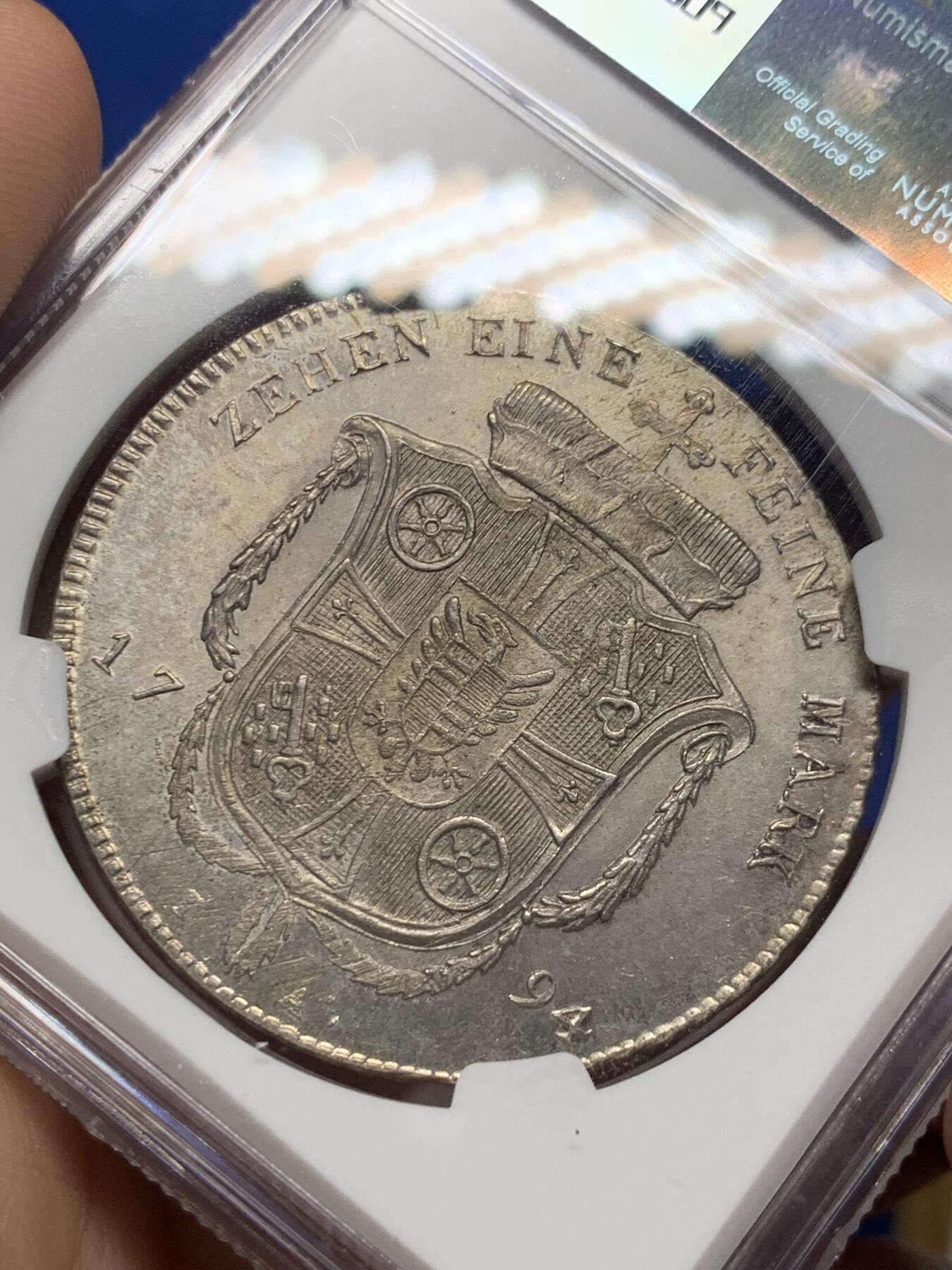《竞宝斋》第383场 周日，周一，周二 3场连拍 （全场包邮） 亚军分 NGC MS62 德国 1794 美因茨大主教区 单一发行年份 PL底板 不可多得藏品