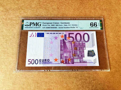 【Blue Auction】世界纸币精拍第667期【精】——16级TOP拍卖/信誉/品质/专业/高效💫 【二签】欧盟 2002年500欧元 PMG66EPQ 