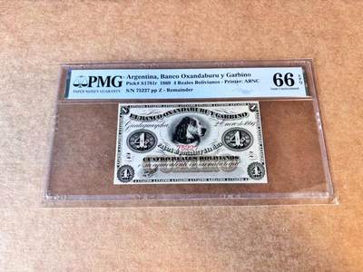 【Blue Auction】世界纸币精拍第667期【精】——16级TOP拍卖/信誉/品质/专业/高效💫 阿根廷  1869年4玻利维亚诺 狗钞 PMG66EPQ 