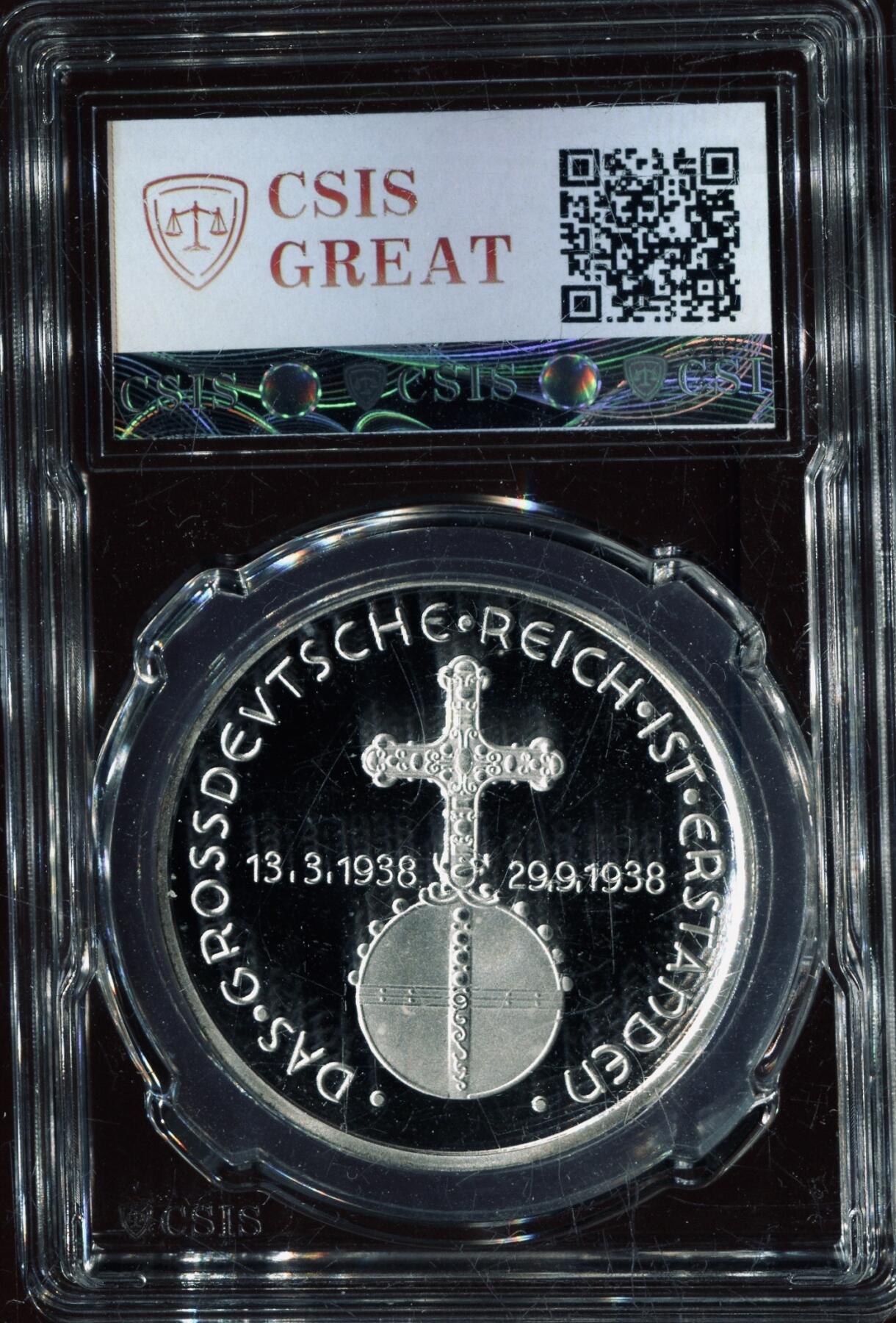 CSIS-GREAT评级精品钱币拍卖第二百九十九期 希特勒吞并奥地利 后铸臆造纪念章 CSIS68