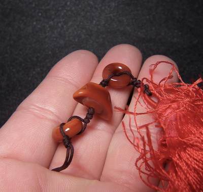 玉石翡翠玛瑙｜拍卖专场 正宗红色缠丝玛瑙小元宝与小圈圈多宝串