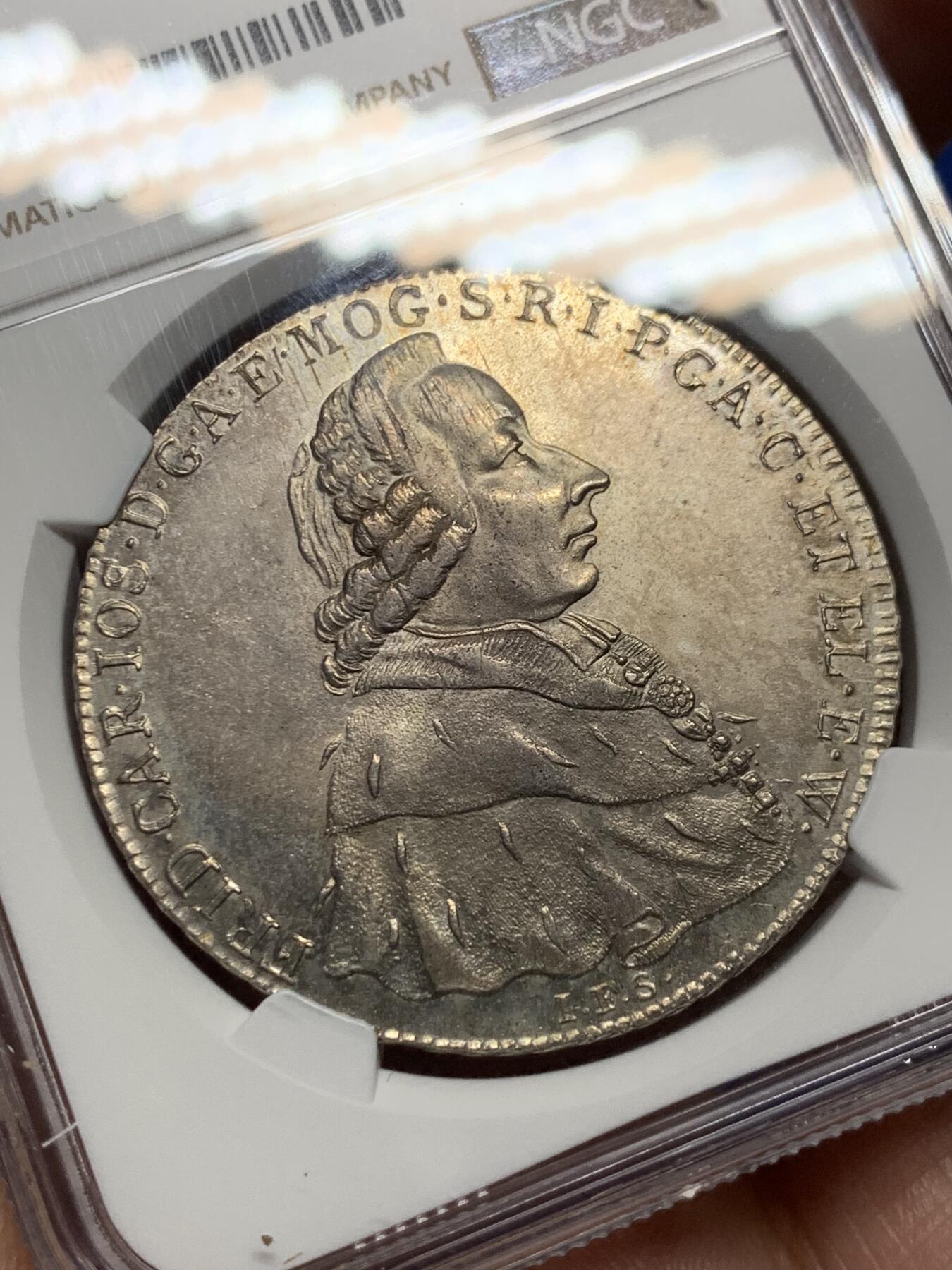 《竞宝斋》第383场 周日，周一，周二 3场连拍 （全场包邮） 亚军分 NGC MS62 德国 1794 美因茨大主教区 单一发行年份 PL底板 不可多得藏品