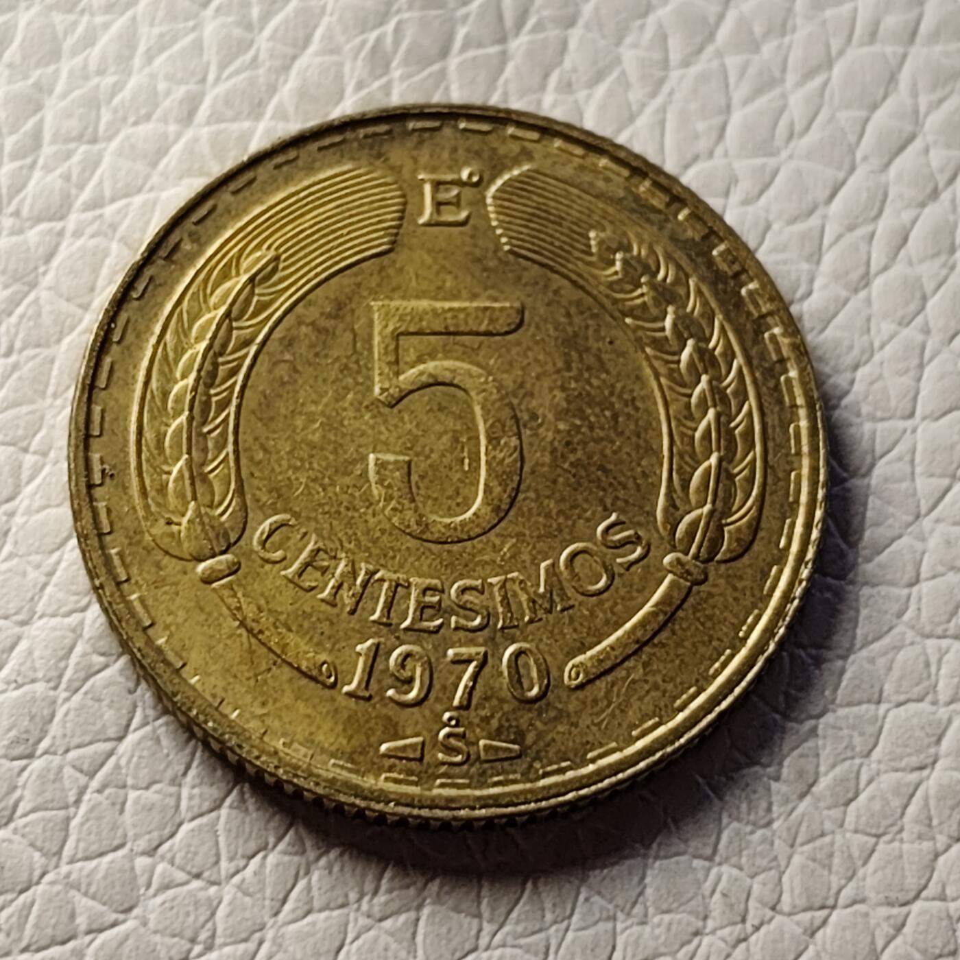 泉币菌-第27场-中外散币乐园 极美早期智利1970年5分 国鸟安第斯山秃鹰 铝青铜币