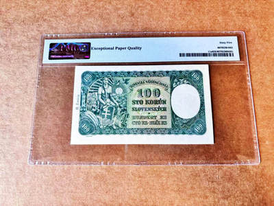 【Blue Auction】世界纸币精拍第667期【精】——16级TOP拍卖/信誉/品质/专业/高效💫 【实钞】斯洛伐克 1940年100克朗 PMG65EPQ 