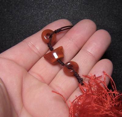 玉石翡翠玛瑙｜拍卖专场 正宗红色缠丝玛瑙小元宝与小圈圈多宝串