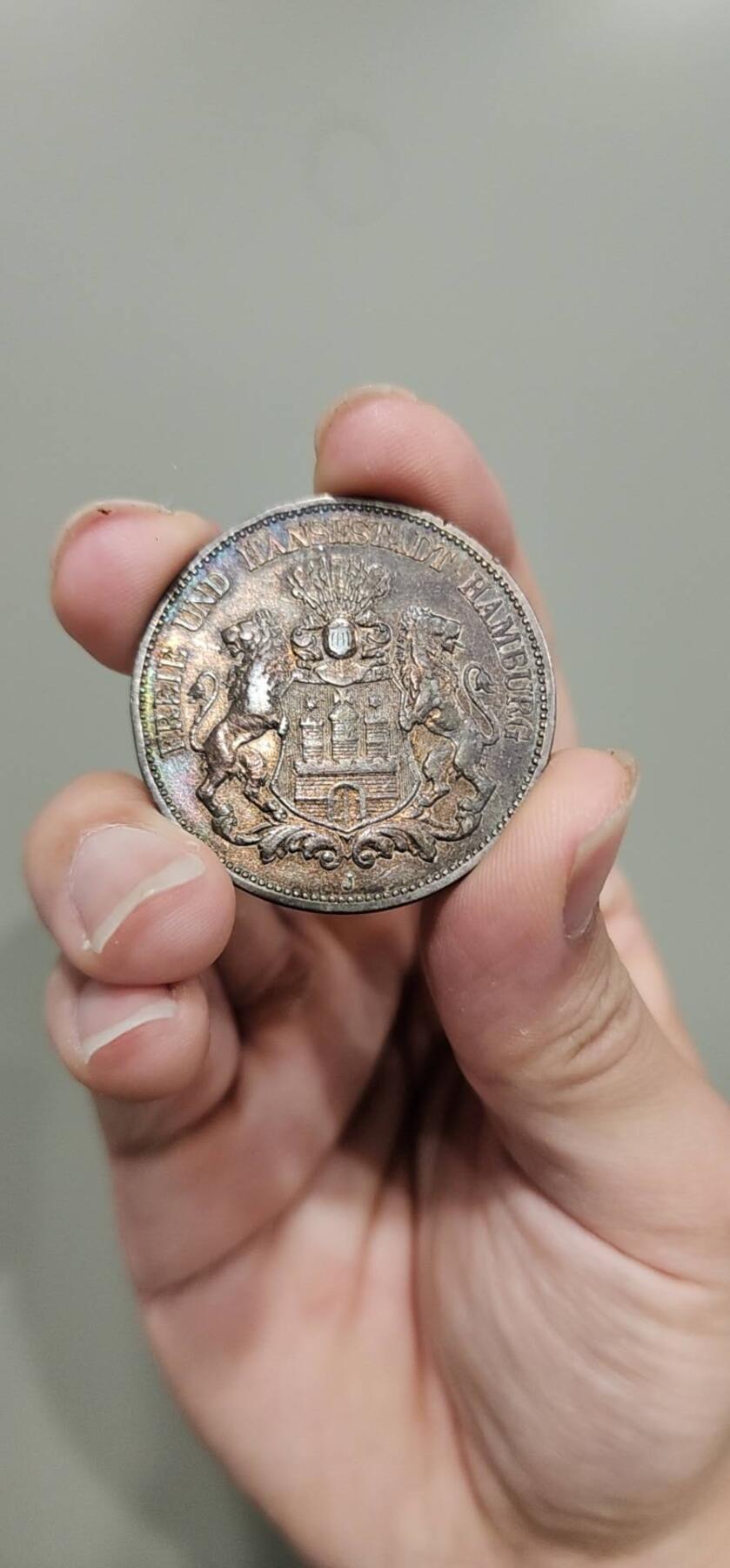 德国 1898年普鲁士 双狮 长翅 汉堡 自由市 5马克