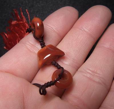 玉石翡翠玛瑙｜拍卖专场 正宗红色缠丝玛瑙小元宝与小圈圈多宝串