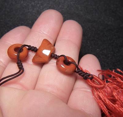 玉石翡翠玛瑙｜拍卖专场 正宗红色缠丝玛瑙小元宝与小圈圈多宝串