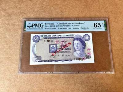 【Blue Auction】世界纸币精拍第667期【精】——16级TOP拍卖/信誉/品质/专业/高效💫 百慕大 1978-84年10元 样钞 高冠女王 PMG65EPQ 