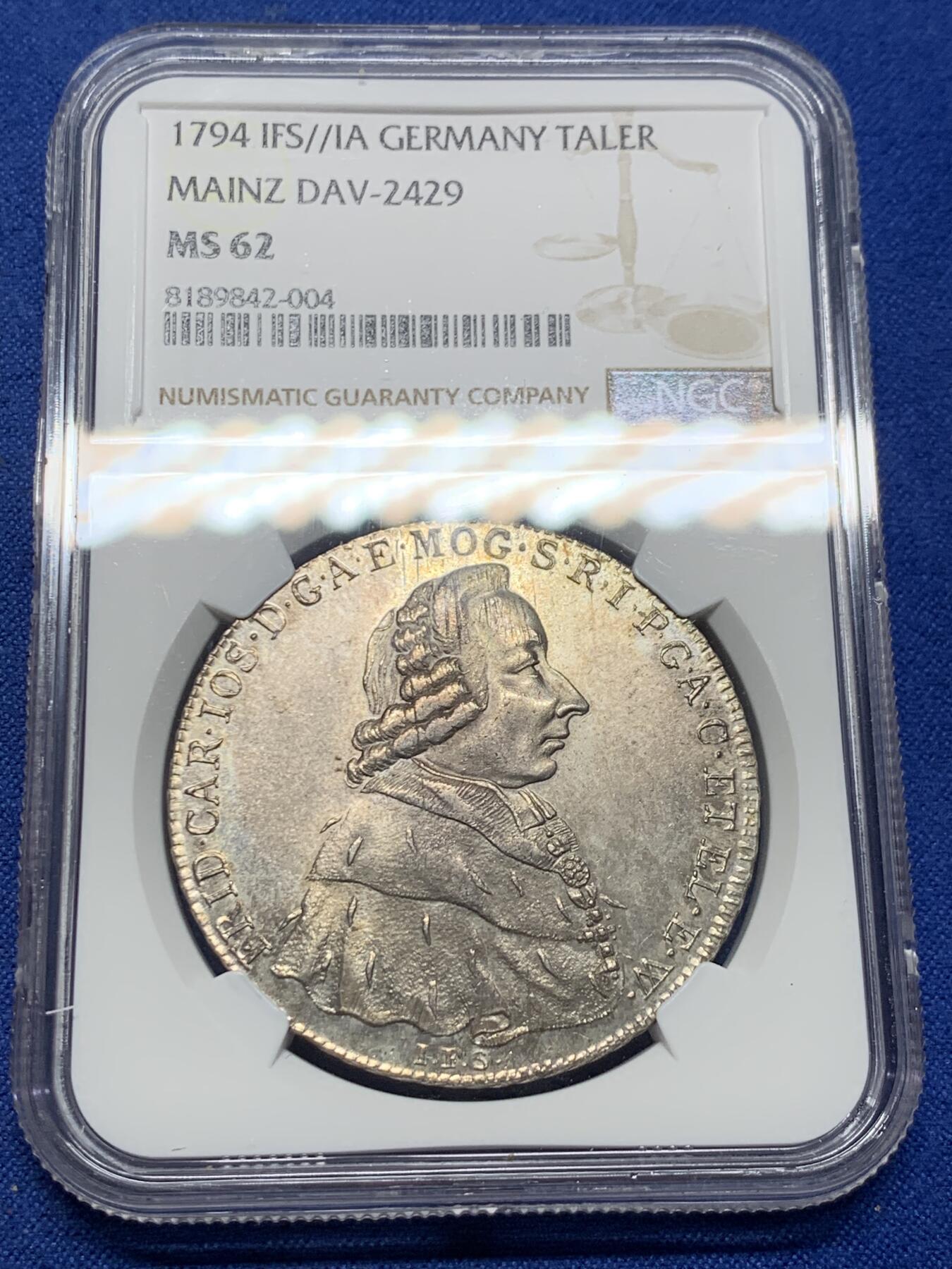 《竞宝斋》第383场 周日，周一，周二 3场连拍 （全场包邮） 亚军分 NGC MS62 德国 1794 美因茨大主教区 单一发行年份 PL底板 不可多得藏品
