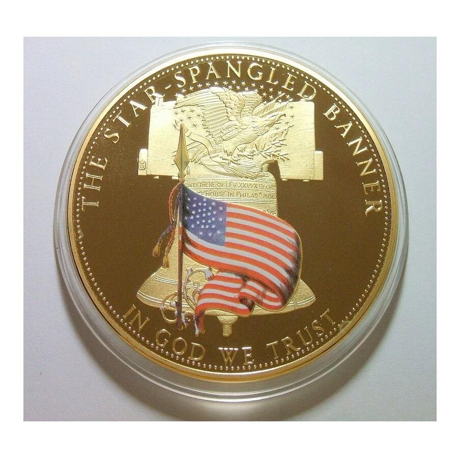 美国自由钟+白头鹰 高浮雕精制彩色超大镀金章 70MM 115克