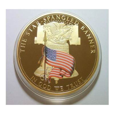 美国自由钟+白头鹰 高浮雕精制彩色超大镀金章 70MM 115克 - 美国自由钟+白头鹰 高浮雕精制彩色超大镀金章 70MM 115克
