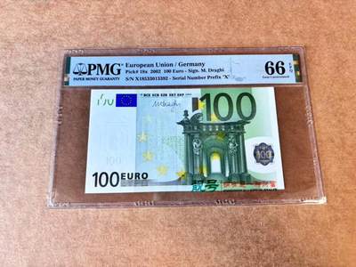 【Blue Auction】世界纸币精拍第667期【精】——16级TOP拍卖/信誉/品质/专业/高效💫 【无47】欧盟 2002年100欧元 PMG66EPQ 