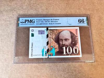 【Blue Auction】世界纸币精拍第667期【精】——16级TOP拍卖/信誉/品质/专业/高效💫 法国 1998年100法郎 PMG66EPQ 
