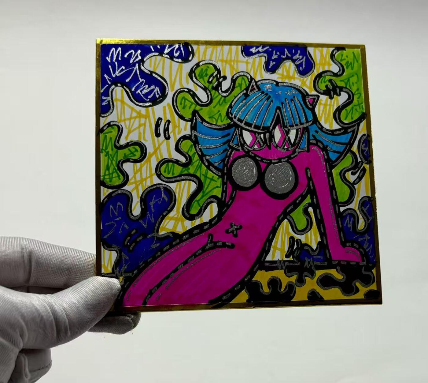 零元拍：歪歪亲笔签名原画色卡，尺寸：12/12厘米，不是复制画哦