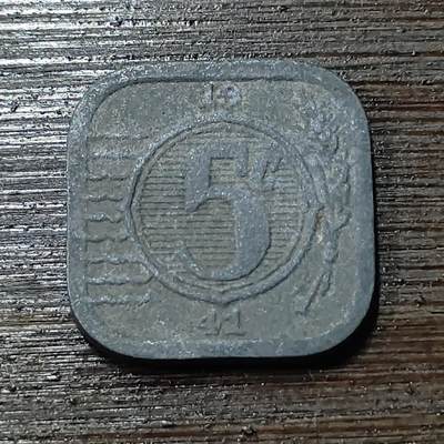 【铜匠收藏】★第111场★散币场，无佣金，30包邮。不满30元，支付5元运费。《接受代拍 代送NGC评级》 - 德占荷兰 1941年 5分锌币