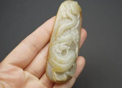 玉石翡翠玛瑙｜拍卖专场 和田玉精雕龙纹牌挂件｜尺寸详见图七